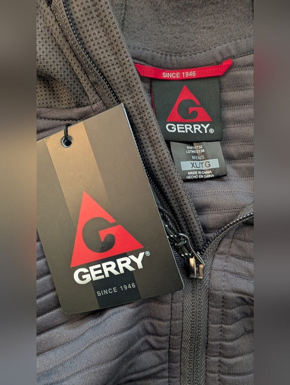 NEW! Gerry Men's Charcoal Slate Gray Full Zip Quilted Ribbed Hoodie Size XL NWT - Picture 6 of 15